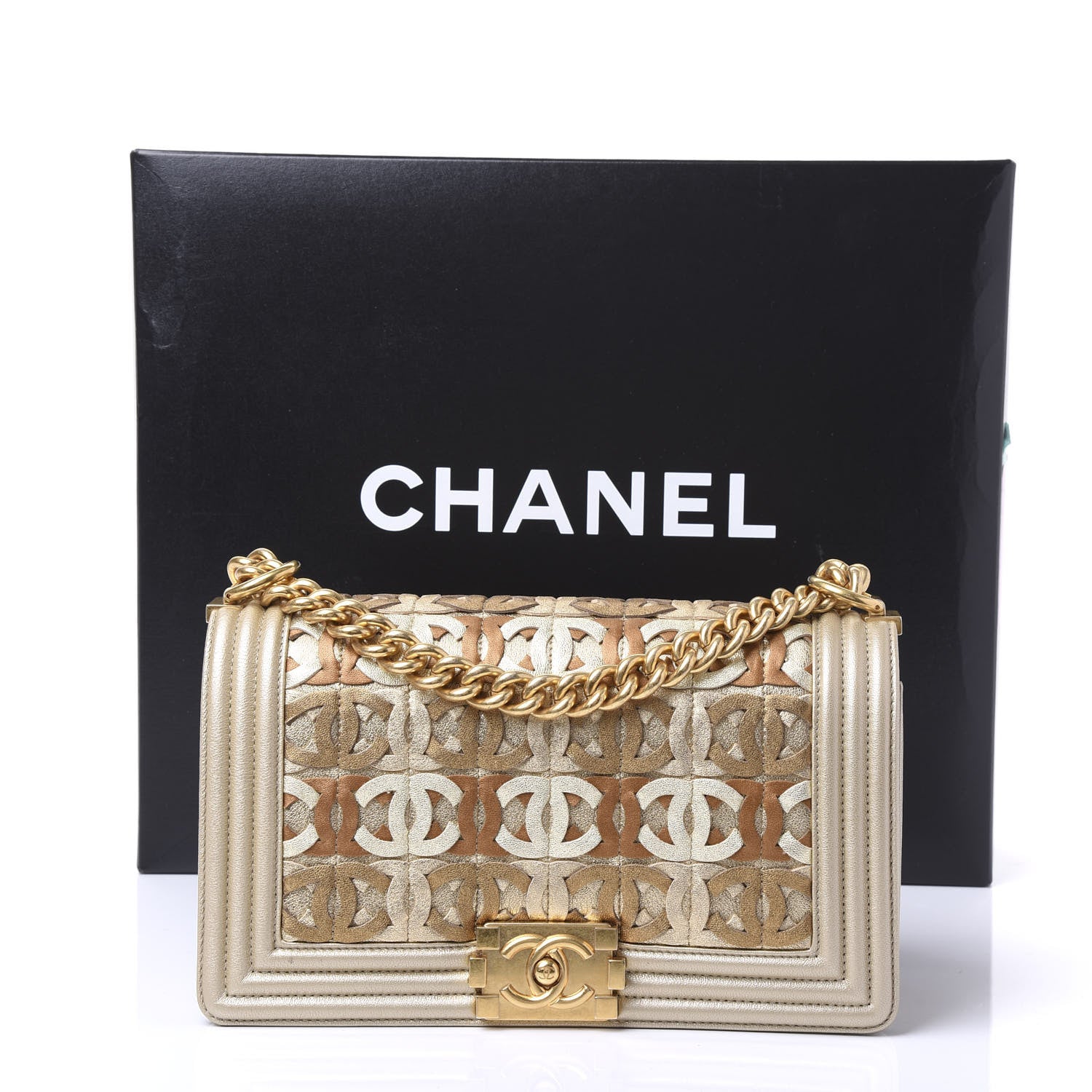 Chanel Metallic Lambskin Medium Golden CC Boy Flap Gold 10 of 10
