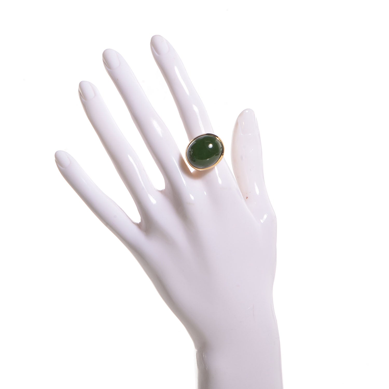 Tiffany 18k Yellow Gold Green Jade 19mm Elsa Peretti Cabochon Ring 6.25 2 of 7