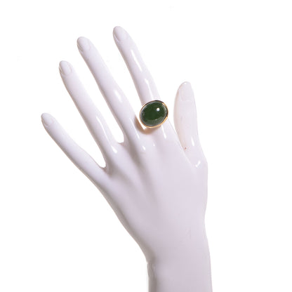 Tiffany 18k Yellow Gold Green Jade 19mm Elsa Peretti Cabochon Ring 6.25 2 of 7
