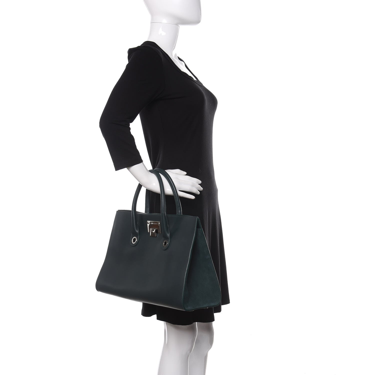 Jimmy Choo Calfskin Suede Riley Tote Dark Green 2 of 11