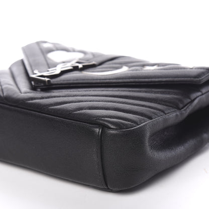 Saint Laurent Sheepskin Matelasse Chevron Patchwork Monogram Medium College Bag Black 7 of 8