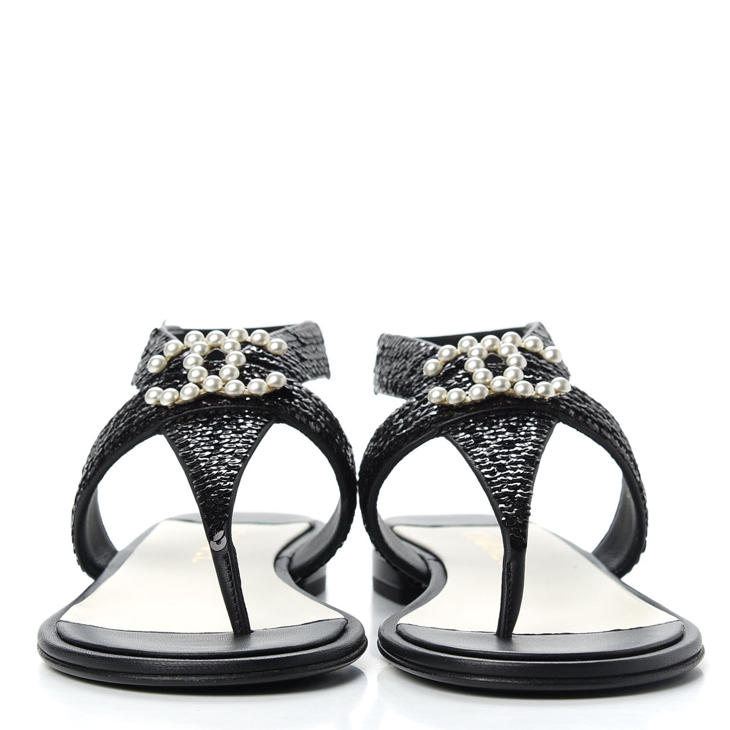 Chanel Lambskin Sequin Pearl CC Thong Sandals 38 Black 2 of 11