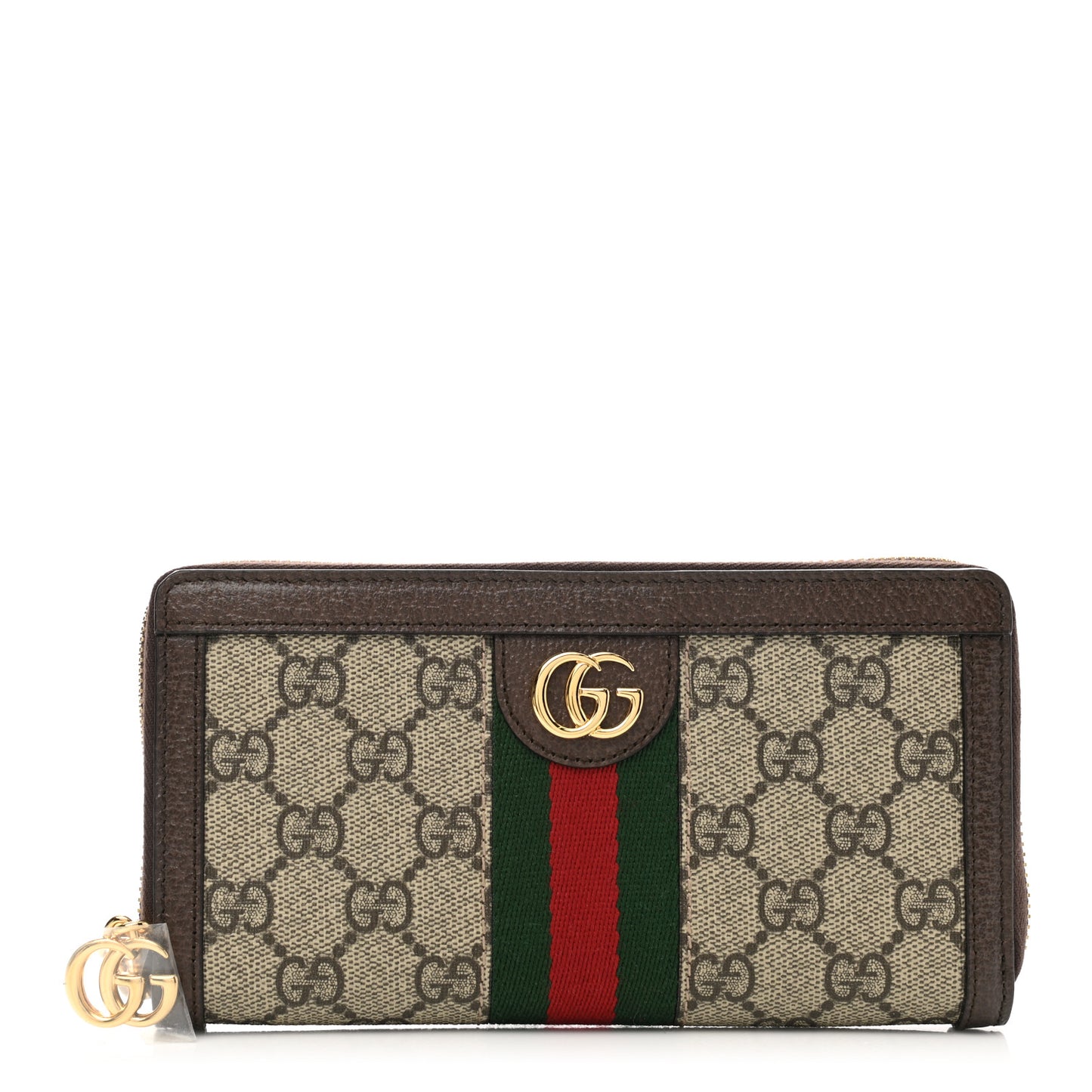 GG Supreme Monogram Web Ophidia Zip Around Wallet Brown