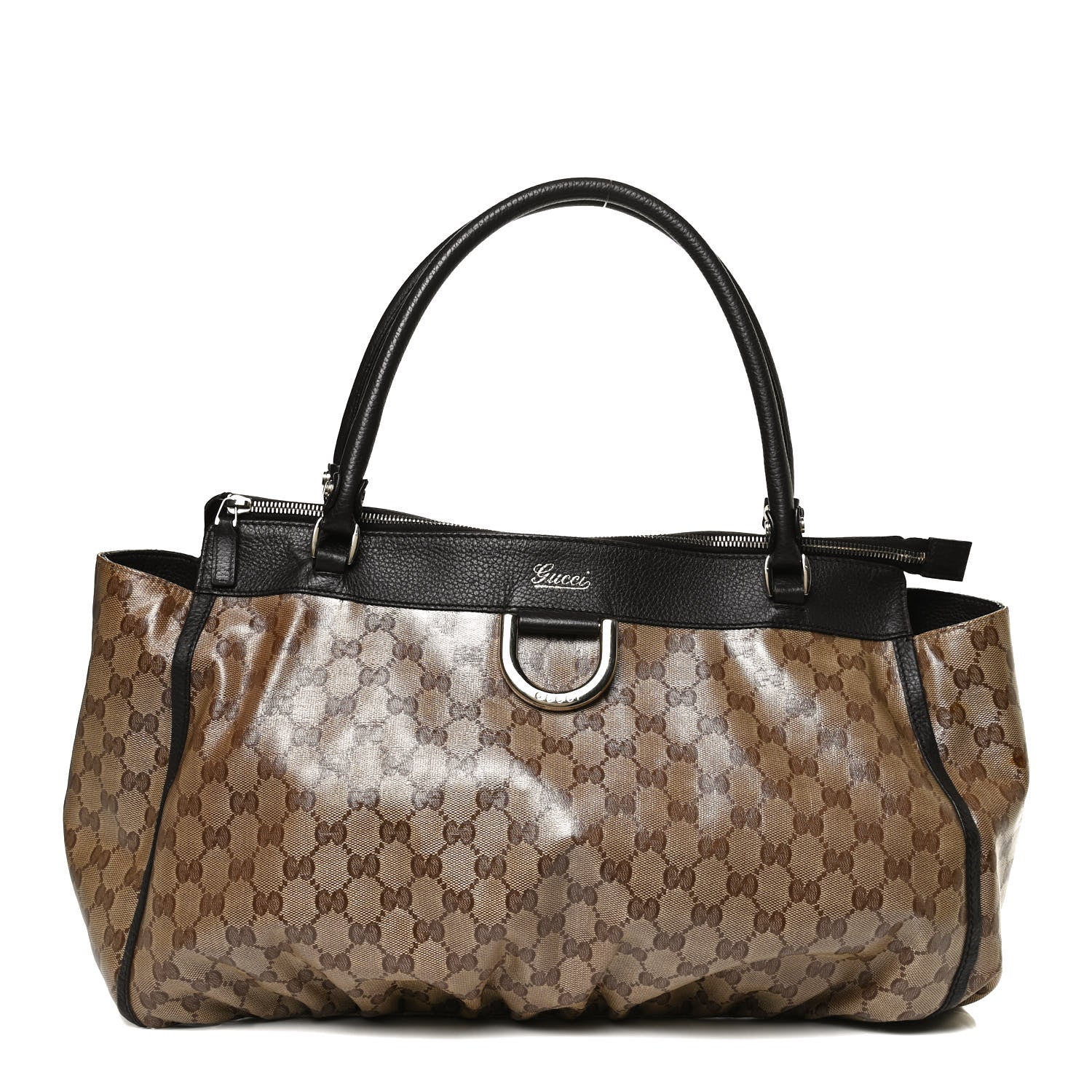 Gucci Crystal Monogram Large D Gold Ring Tote Dark Brown 1 of 14