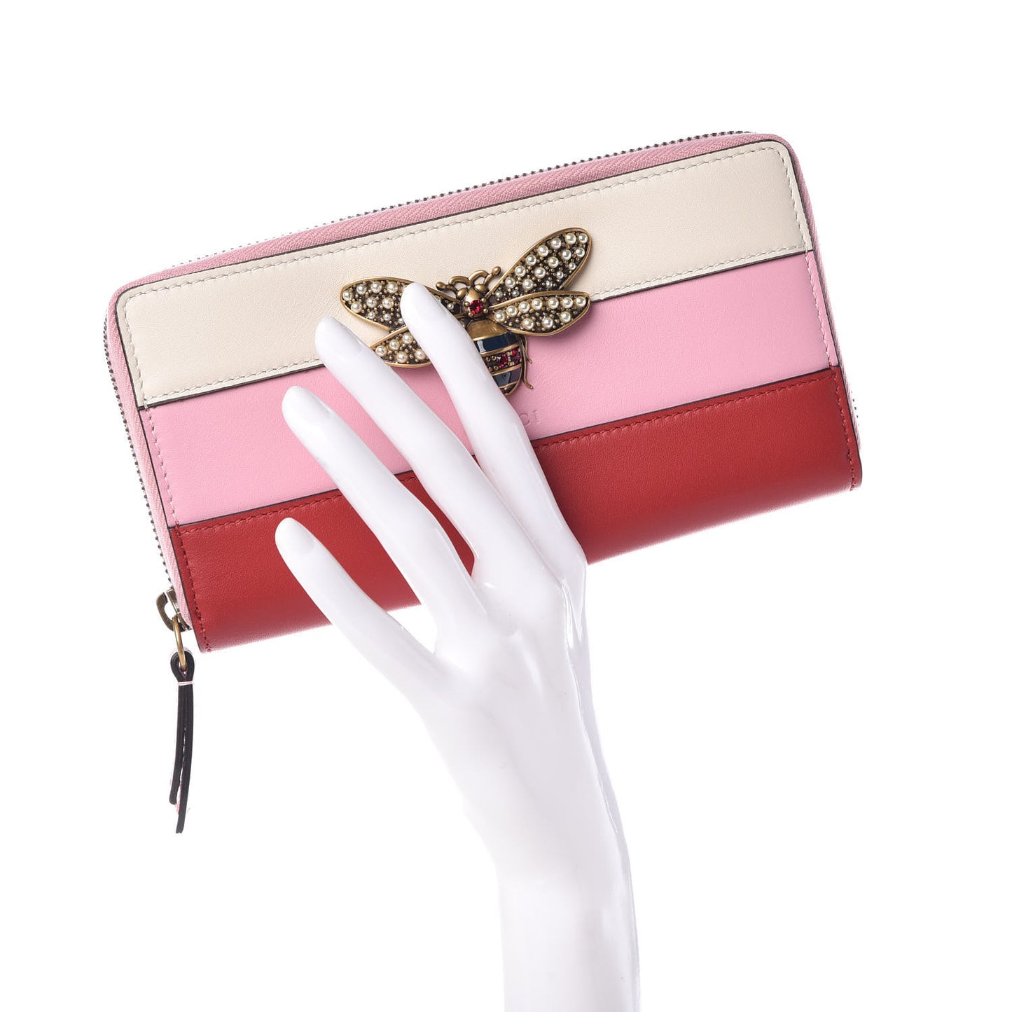 Calfskin Queen Margaret Zip Around Wallet Sugar Pink Hibiscus Red Mystic White