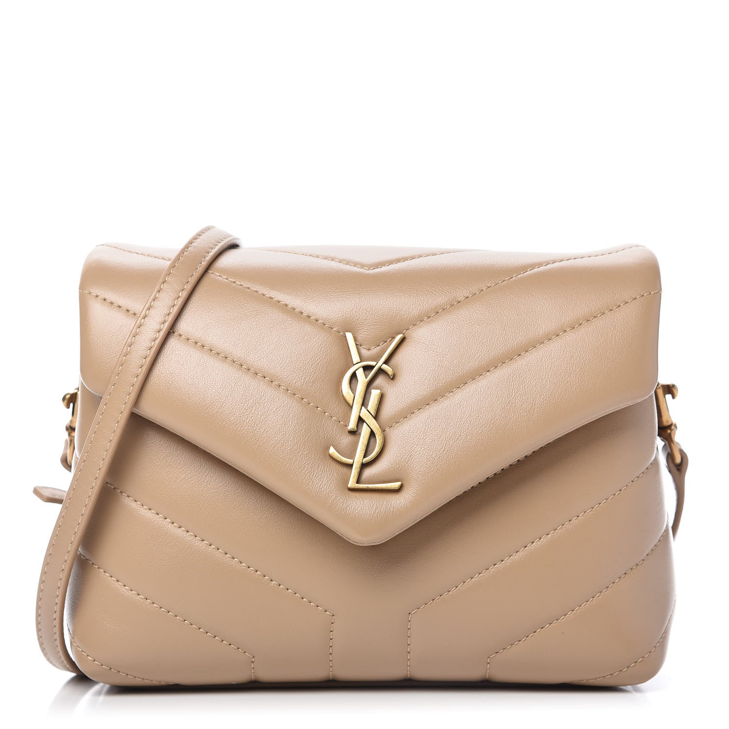 Saint Laurent Calfskin Y Quilted Monogram Toy Loulou Crossbody Bag Latte 1 of 11