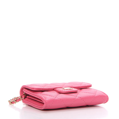 Chanel Caviar Quilted Flap Card Holder On Chain Pink 4 of 11