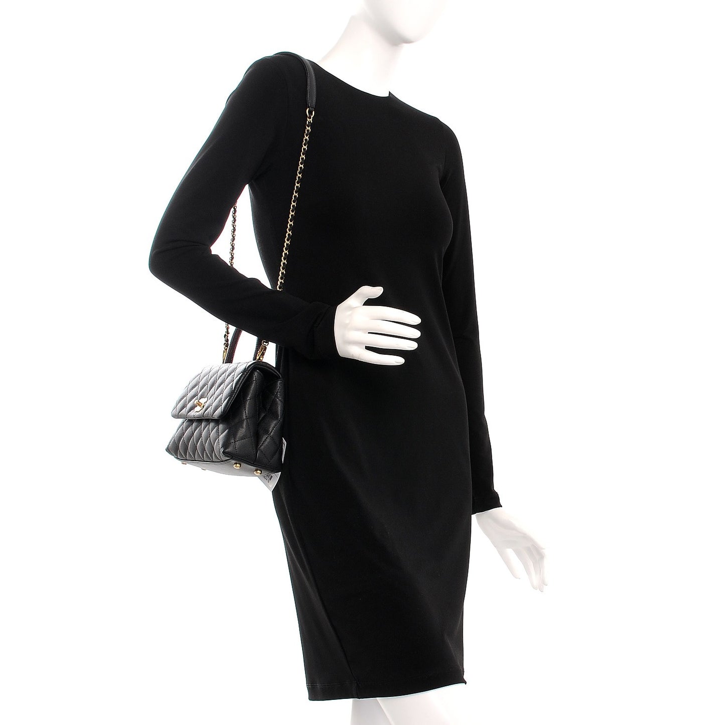 Caviar Lizard Quilted Mini Coco Handle Flap Black