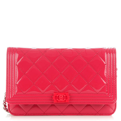 Chanel Patent Calfskin Quilted Boy Wallet On Chain WOC Pink 1 of 8