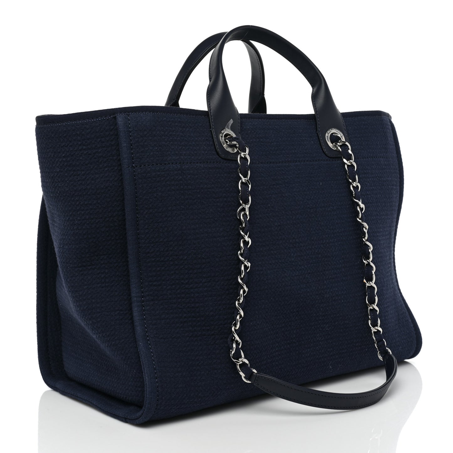 Mixed Fibers Calfskin Medium Deauville Tote Dark Blue