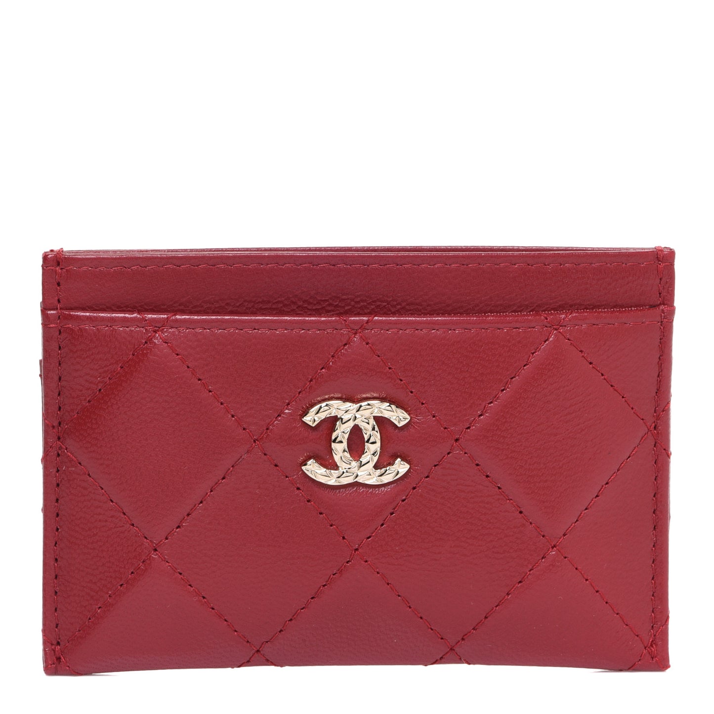 Lambskin Quilted Brilliant Card Holder Red