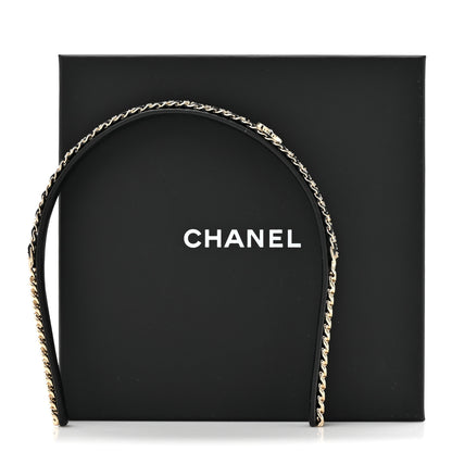 Chanel Metal Lambskin Crystal CC Chain Headband Gold Black 6 of 6