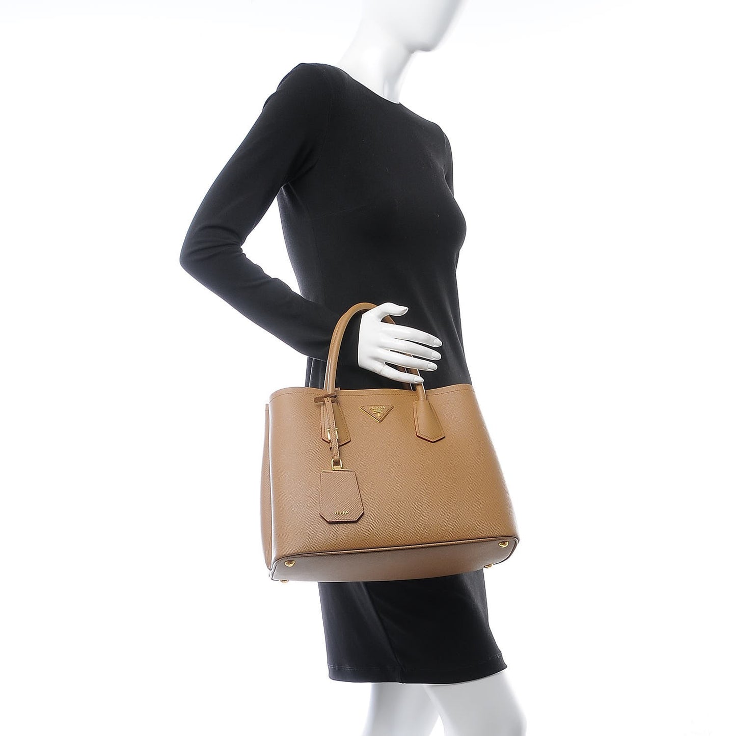 Saffiano Cuir Medium Double Bag Caramel