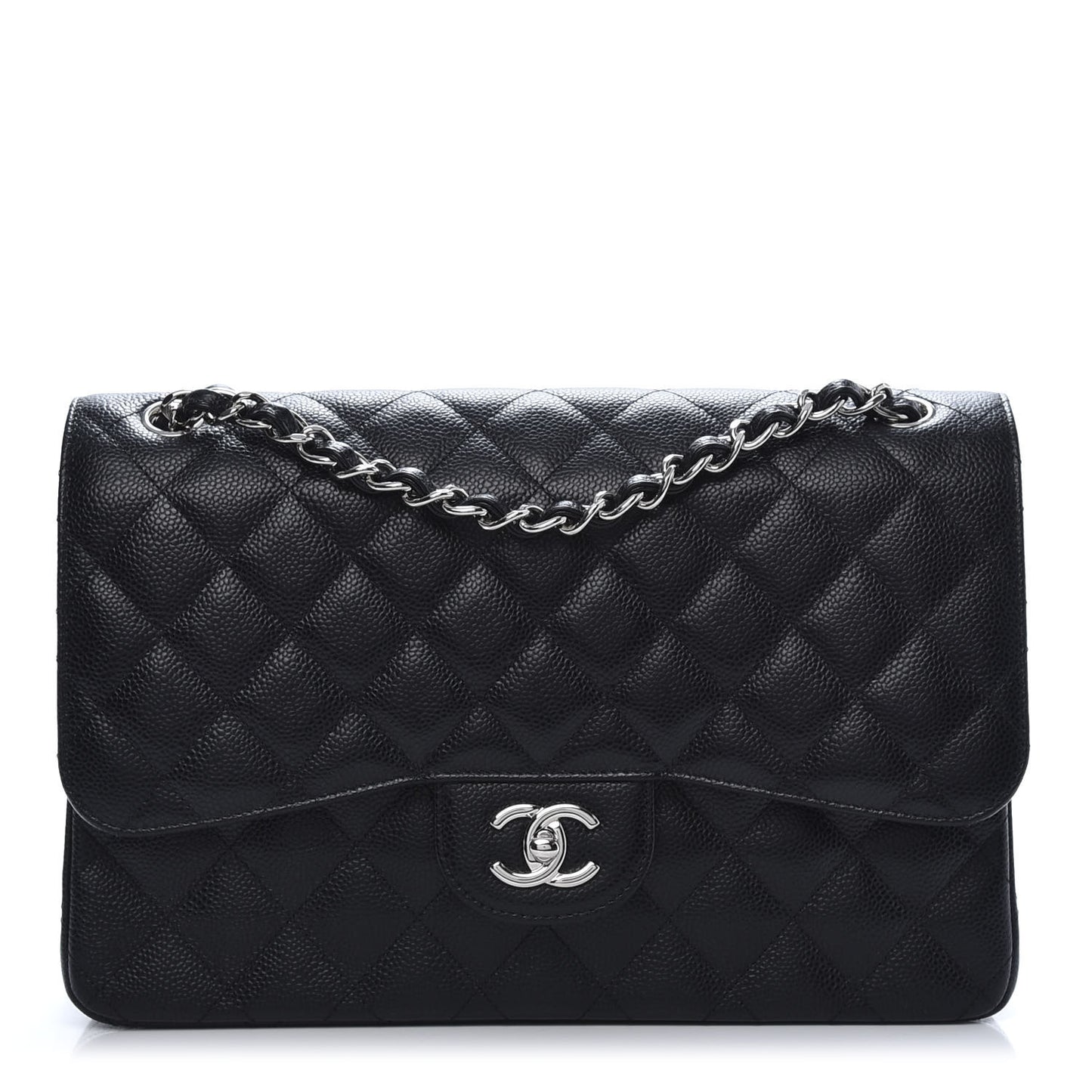 Caviar Quilted Jumbo Double Flap Black