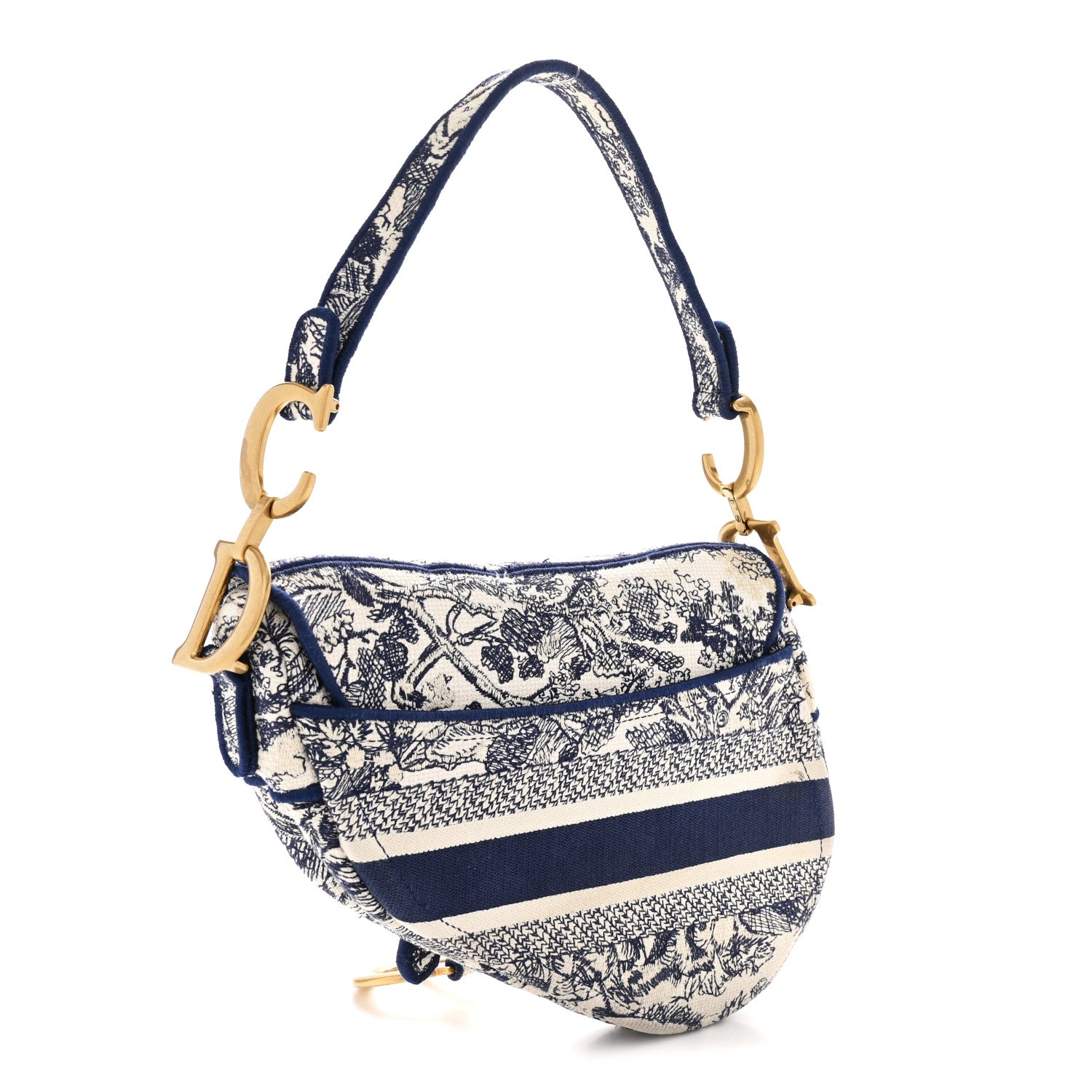 Christian Dior Canvas Embroidered Toile de Jouy Saddle Bag Blue 3 of 13