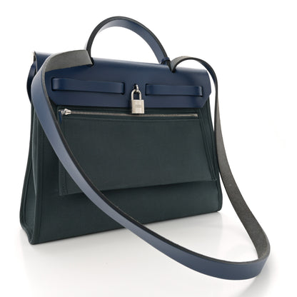 Hermes Vache Hunter Toile Officier Herbag Zip 31 PM Vert Bosphore Bleu Saphir 4 of 13