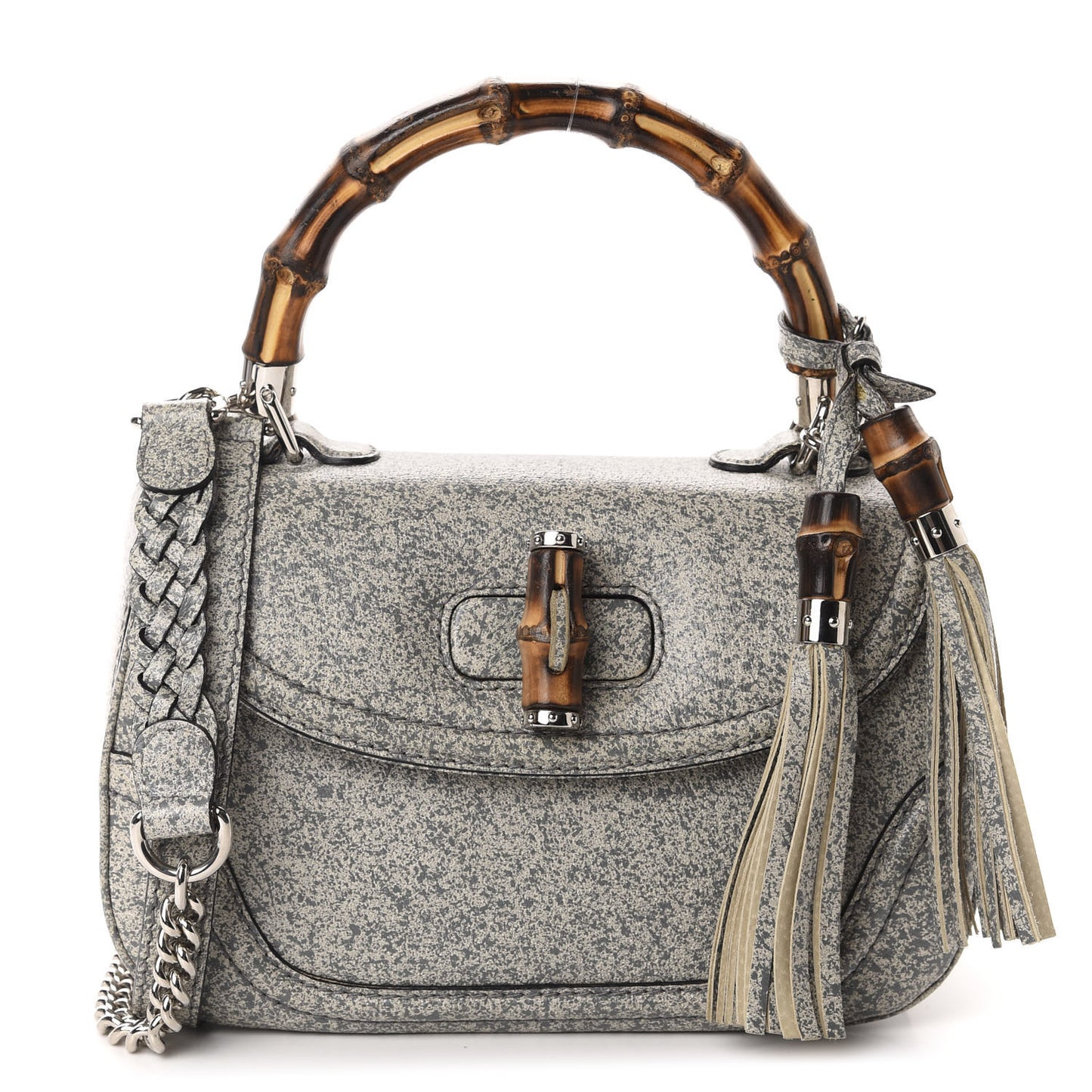 Calfskin Medium New Bamboo Top Handle Bag Grey White