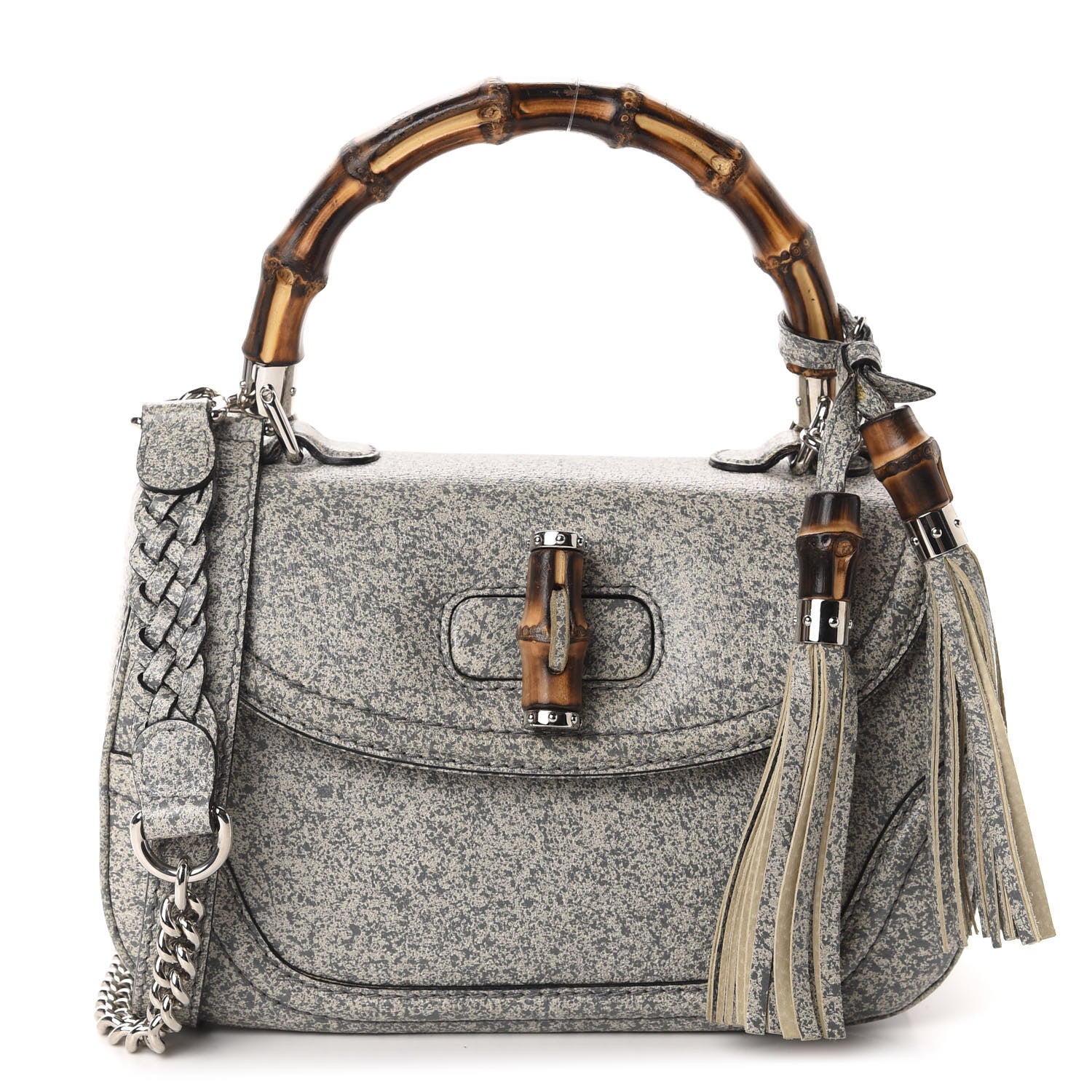 Gucci Calfskin Medium New Bamboo Top Handle Bag Grey White 1 of 11