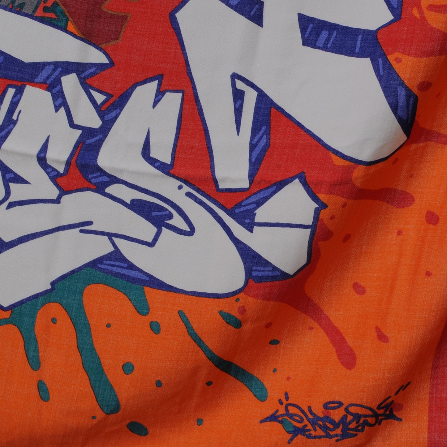 Silk Cashmere Graff Graffiti Shawl 140 Orange