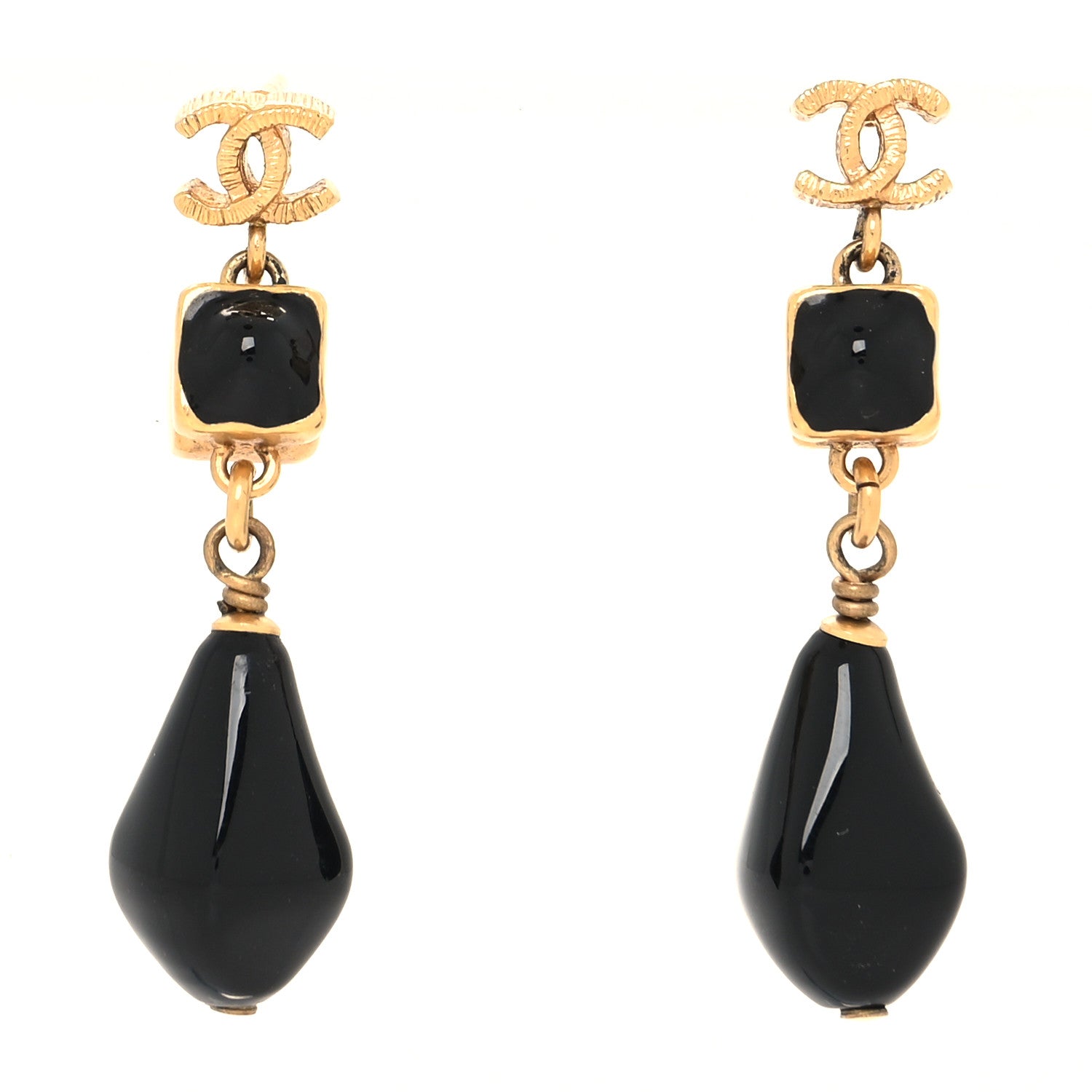 Chanel Bead CC Drop Earrings Black Gold 1 of 4