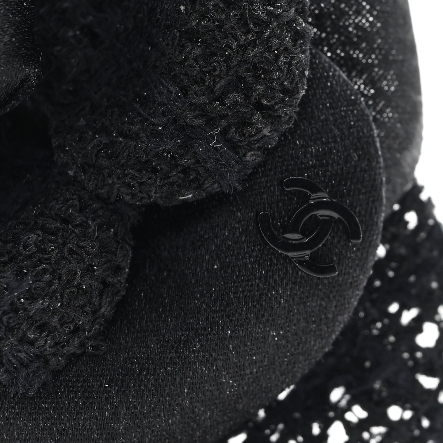 Tweed Fabric Camellia Pin Brooch Black