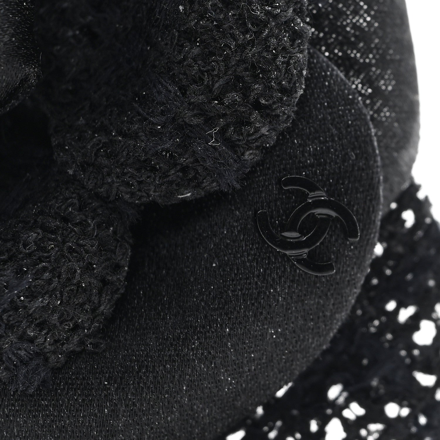 Chanel Tweed Fabric Camellia Pin Brooch Black 3 of 3