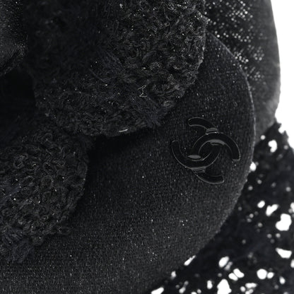 Chanel Tweed Fabric Camellia Pin Brooch Black 3 of 3