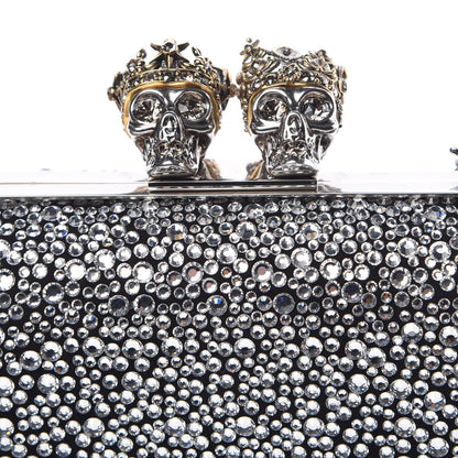 Alexander McQueen Crystal Nappa Queen and King Skull Box Chain Clutch Black Silver 7 of 13