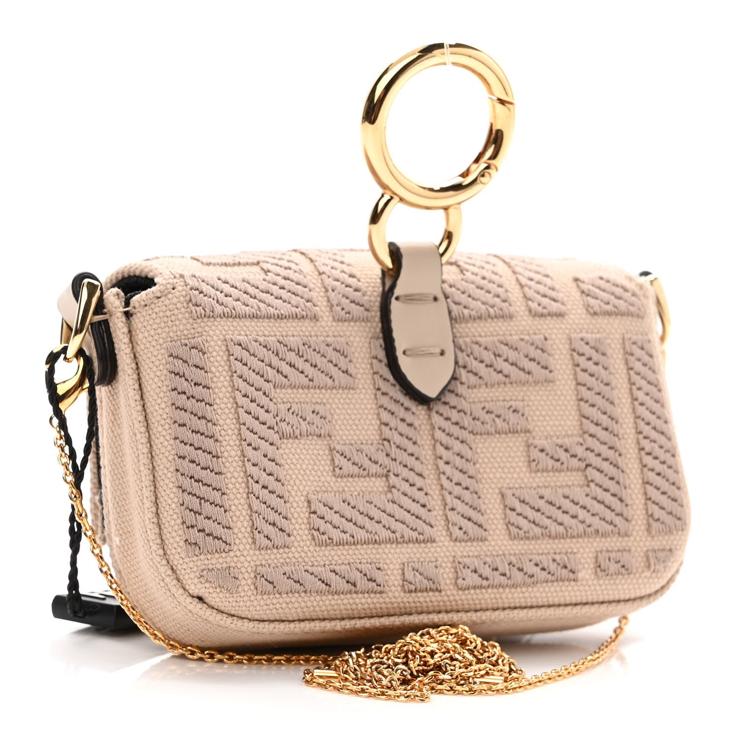Fendi Canvas Vitello King FF Embroidered Nano Maxi Buckle Baguette Charm Nuvola 3 of 10