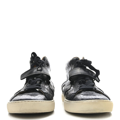 Hermes Shiny Porosus Crocodile Mens Quantum High Top Sneakers 44.5 Black 3 of 9