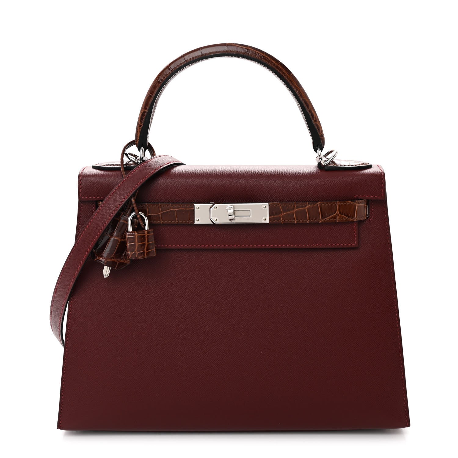 Hermes Madame Calfskin Shiny Niloticus Crocodile Kelly Sellier Touch 28 Rouge H Terre 1 of 11