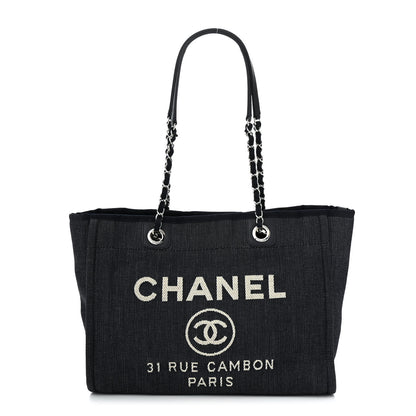 Chanel Denim Small Deauville Tote Dark Blue White 1 of 12