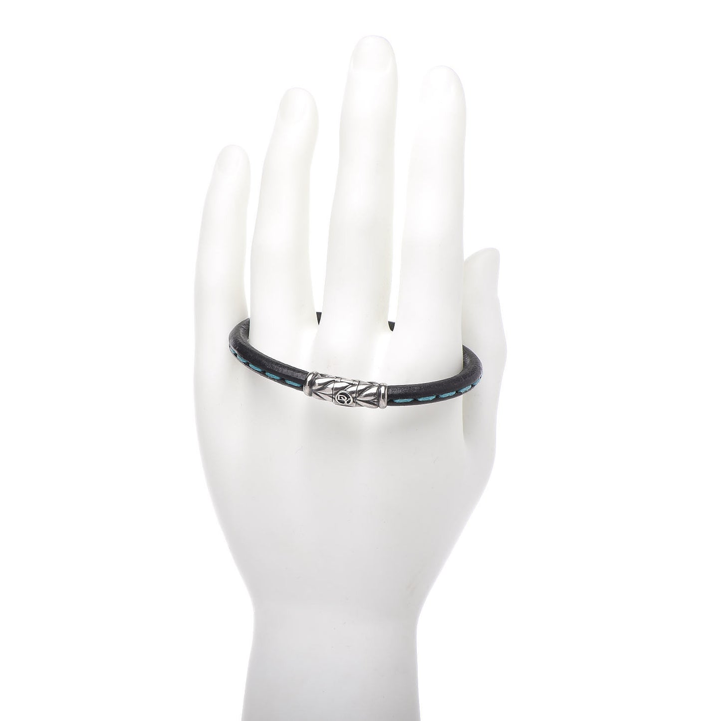 Sterling Silver Calfskin 5mm Stitched Bracelet Blue