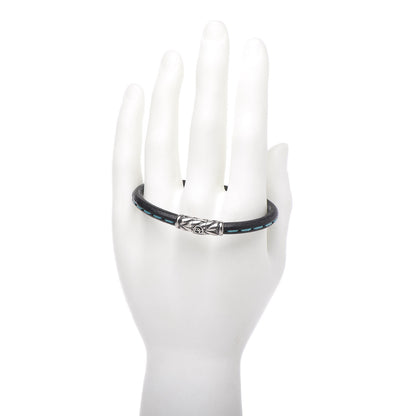 David Yurman Sterling Silver Calfskin 5mm Stitched Bracelet Blue 2 of 5