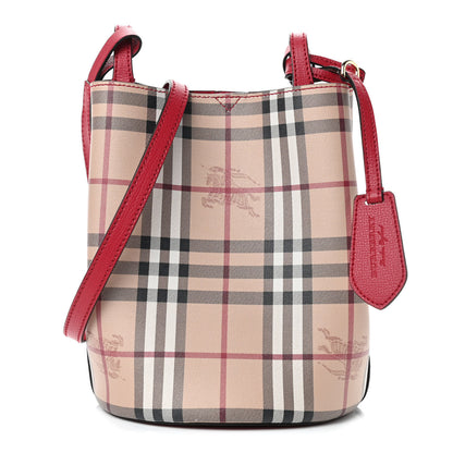 Burberry Haymarket Check Colours Small Lorne Bucket Crossbody Poppy Red 1 of 9