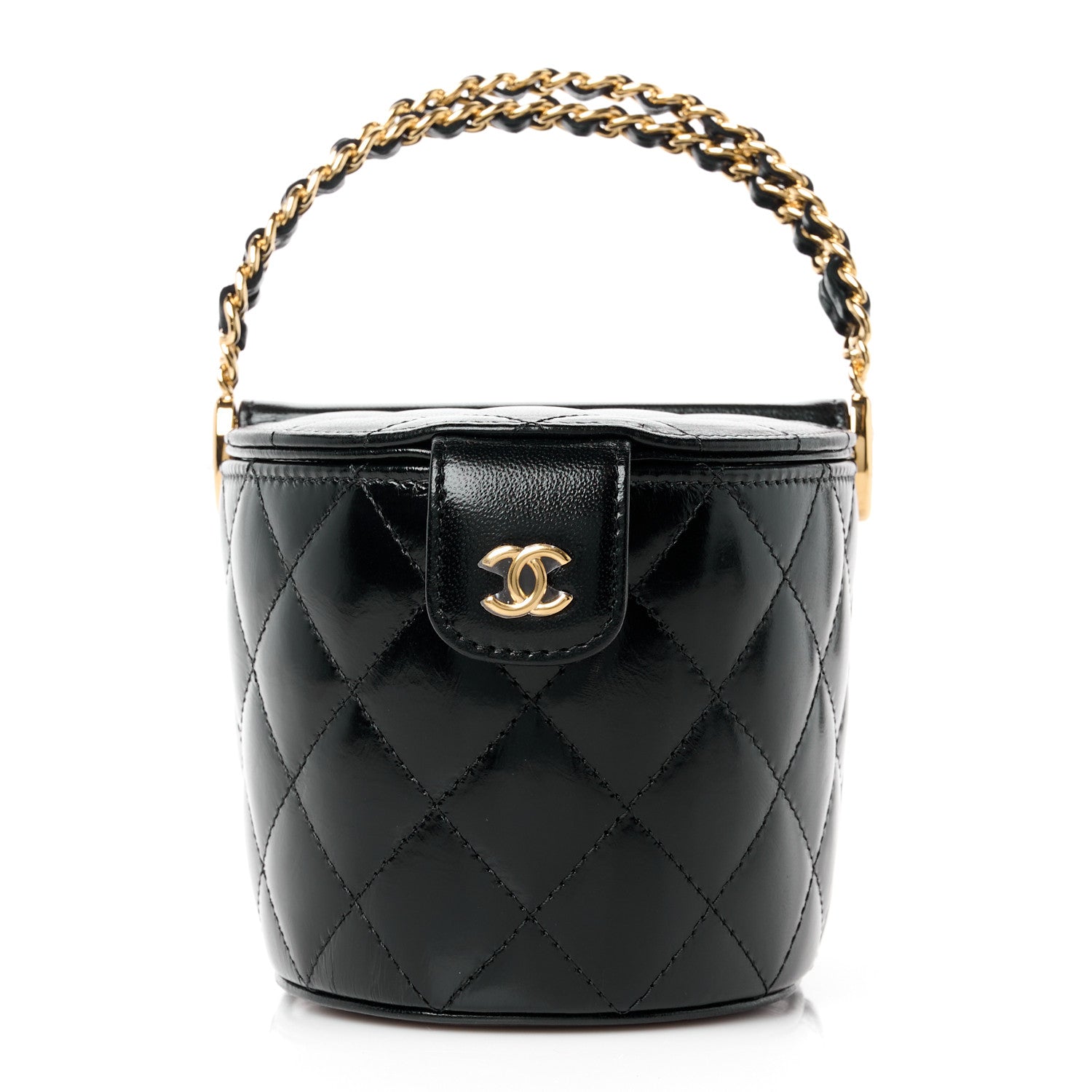 Chanel Lambskin Quilted Chain Top Handle Vanity With Chain Black 1 of 13