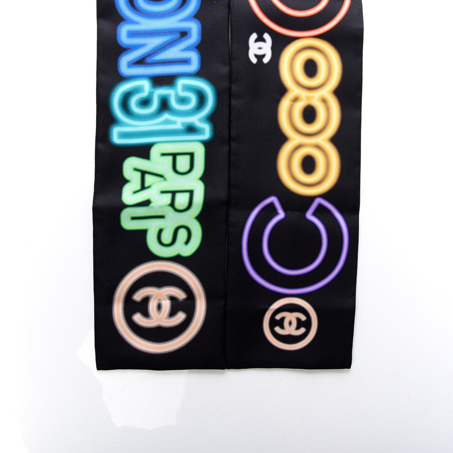 Chanel Silk Neon CC Bandeau Scarf Black Multicolor 2 of 3