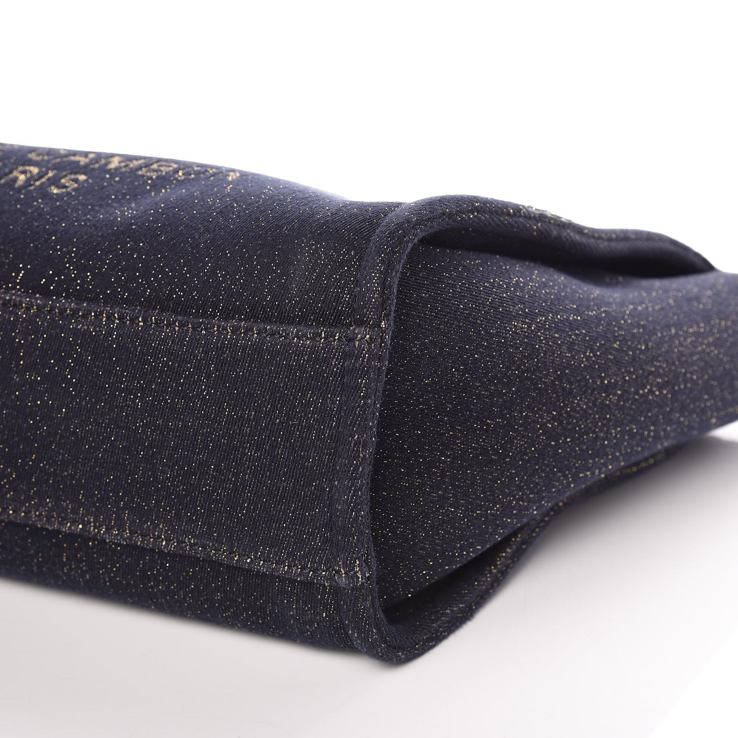 Lurex Canvas Small Deauville Tote Navy Blue Gold