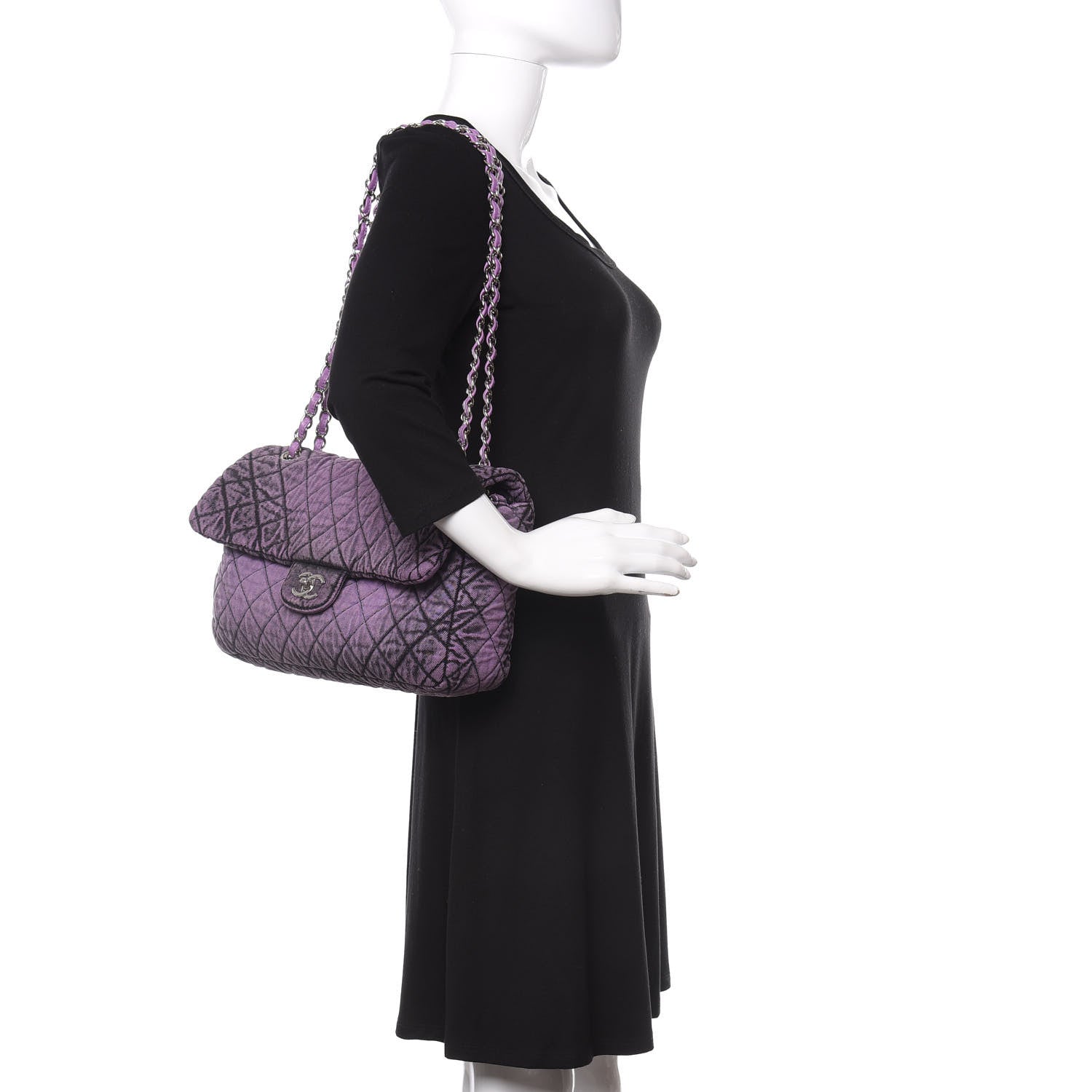 Chanel Denim Quilted Denimpression Flap Purple Black 2 of 10