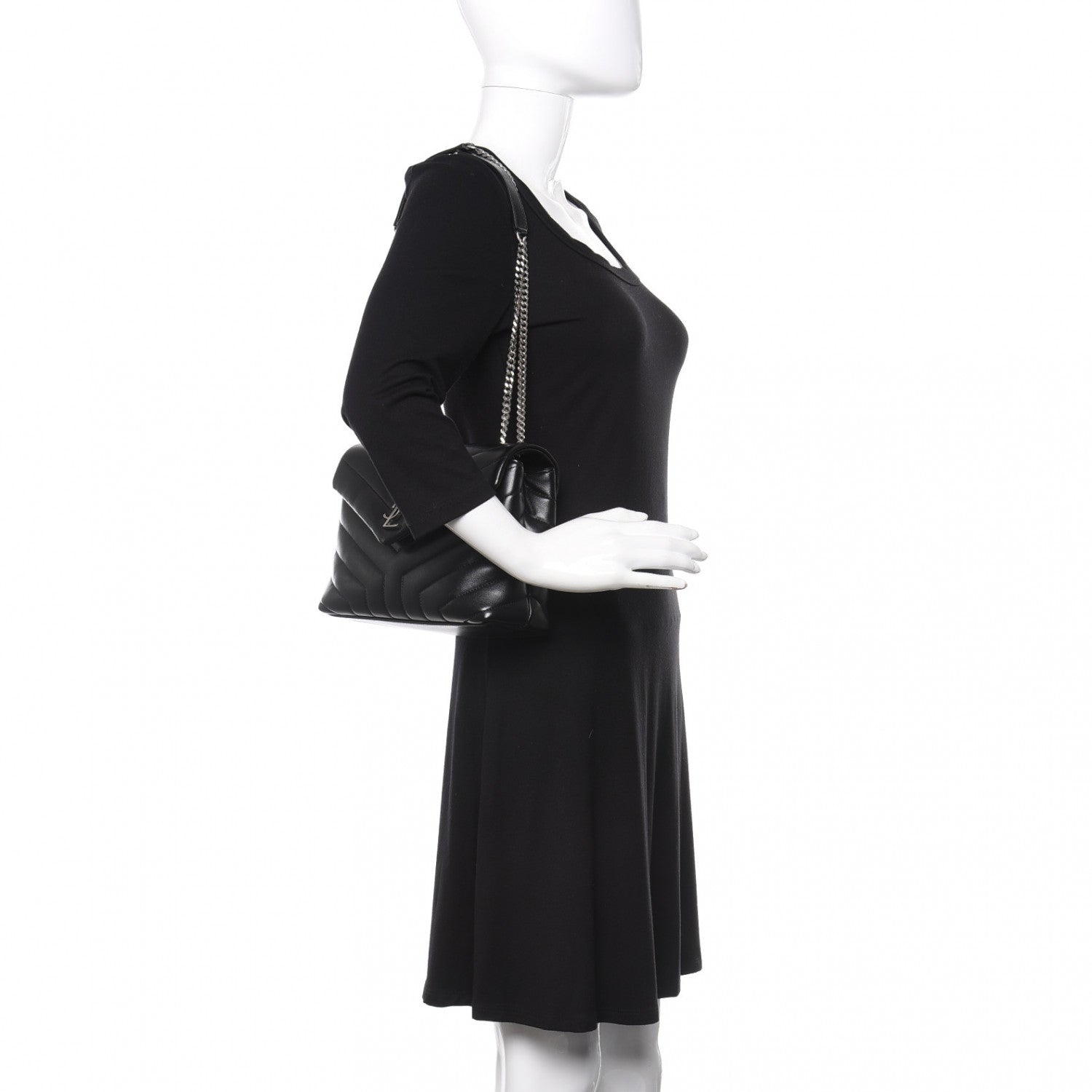 Saint Laurent Calfskin Y Quilted Monogram Small Loulou Chain Satchel Black 2 of 9