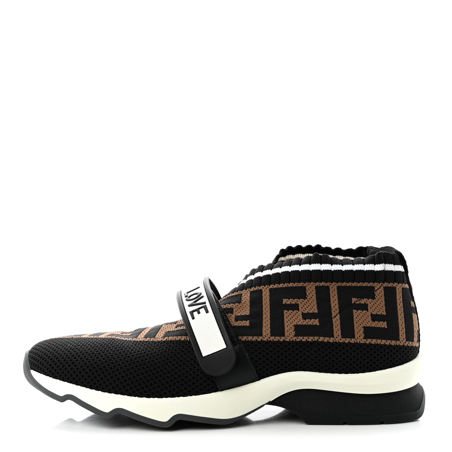 Fendi Stretch Yarn FF Stiff Band Rockoko Sneakers 39 Black White Tobacco 1 of 9