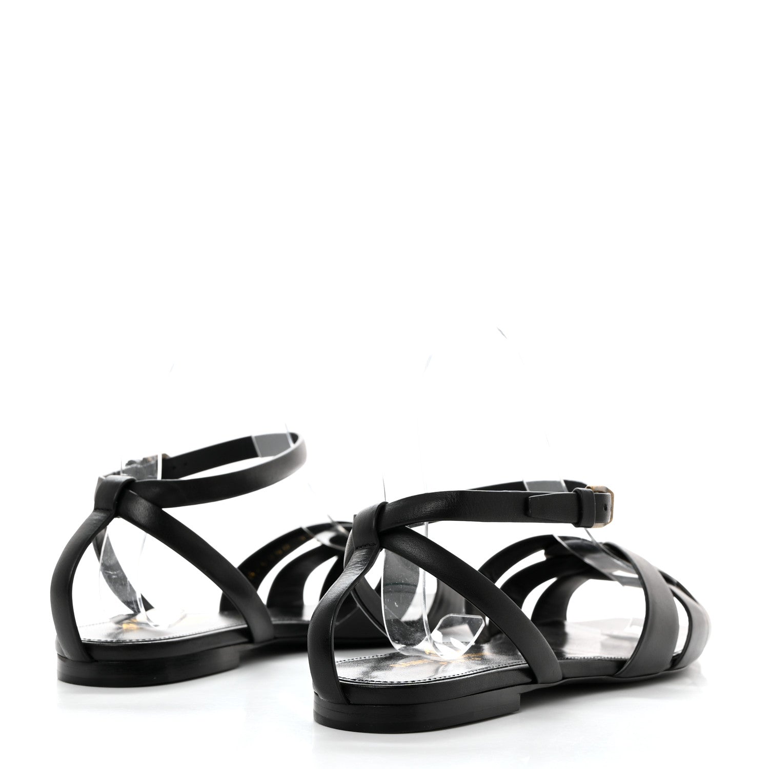 Saint Laurent Calfskin Tribute 05 Ankle Strap Flat Sandals 37 Black 4 of 8