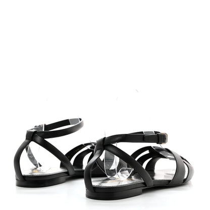 Saint Laurent Calfskin Tribute 05 Ankle Strap Flat Sandals 37 Black 4 of 8