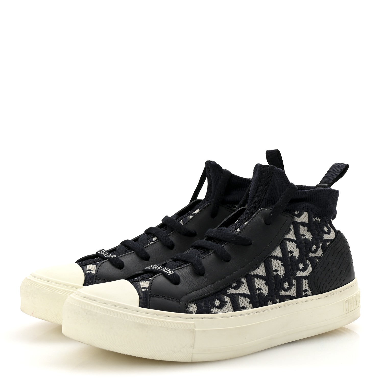 Christian Dior Technical Knit Calfskin Oblique Womens Walk'n Dior Mid Top Sneakers 38 Deep Blue 4 of 9