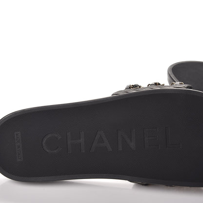 Chanel Calfskin Chain Camellia Flat Sandals 38 Black 6 of 10