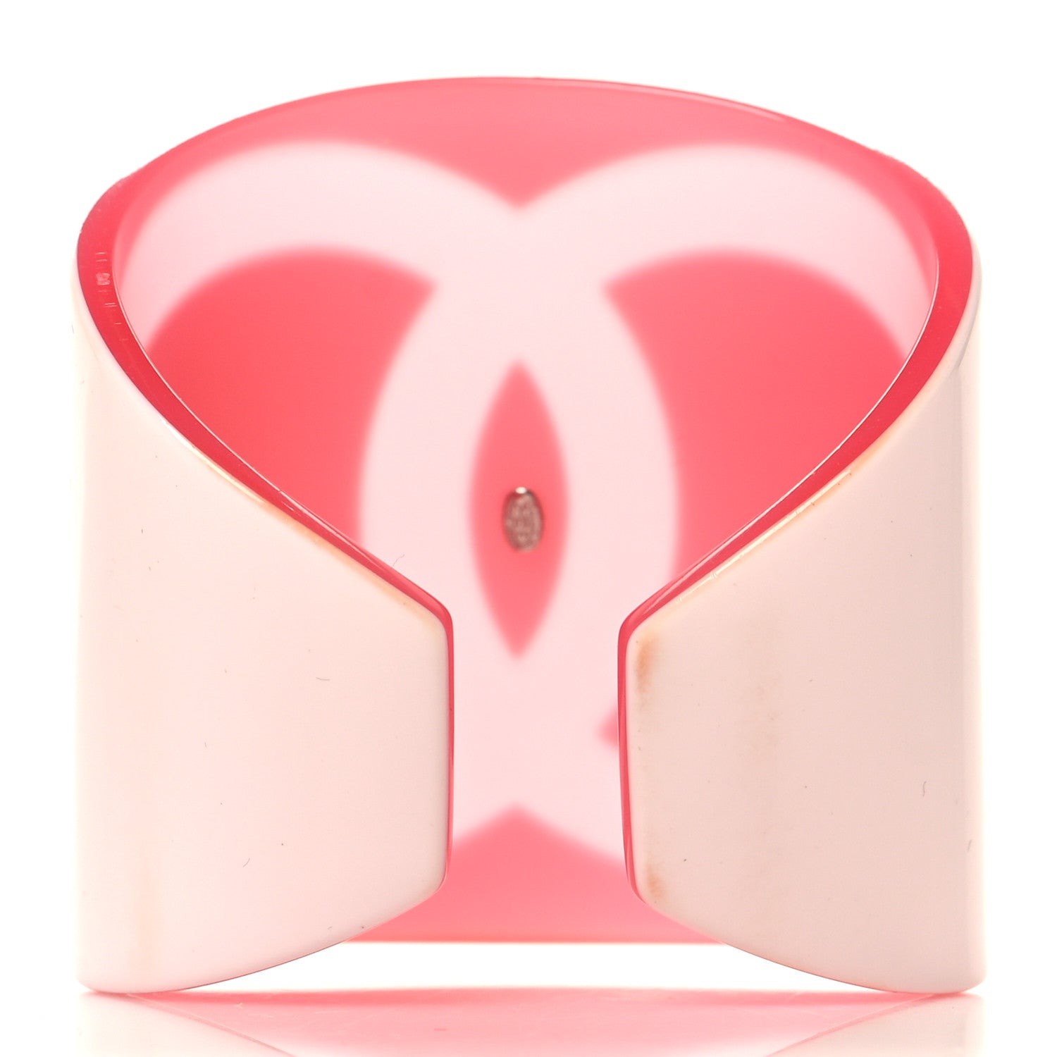 Chanel Resin CC Wide Cuff White Pink 3 of 4