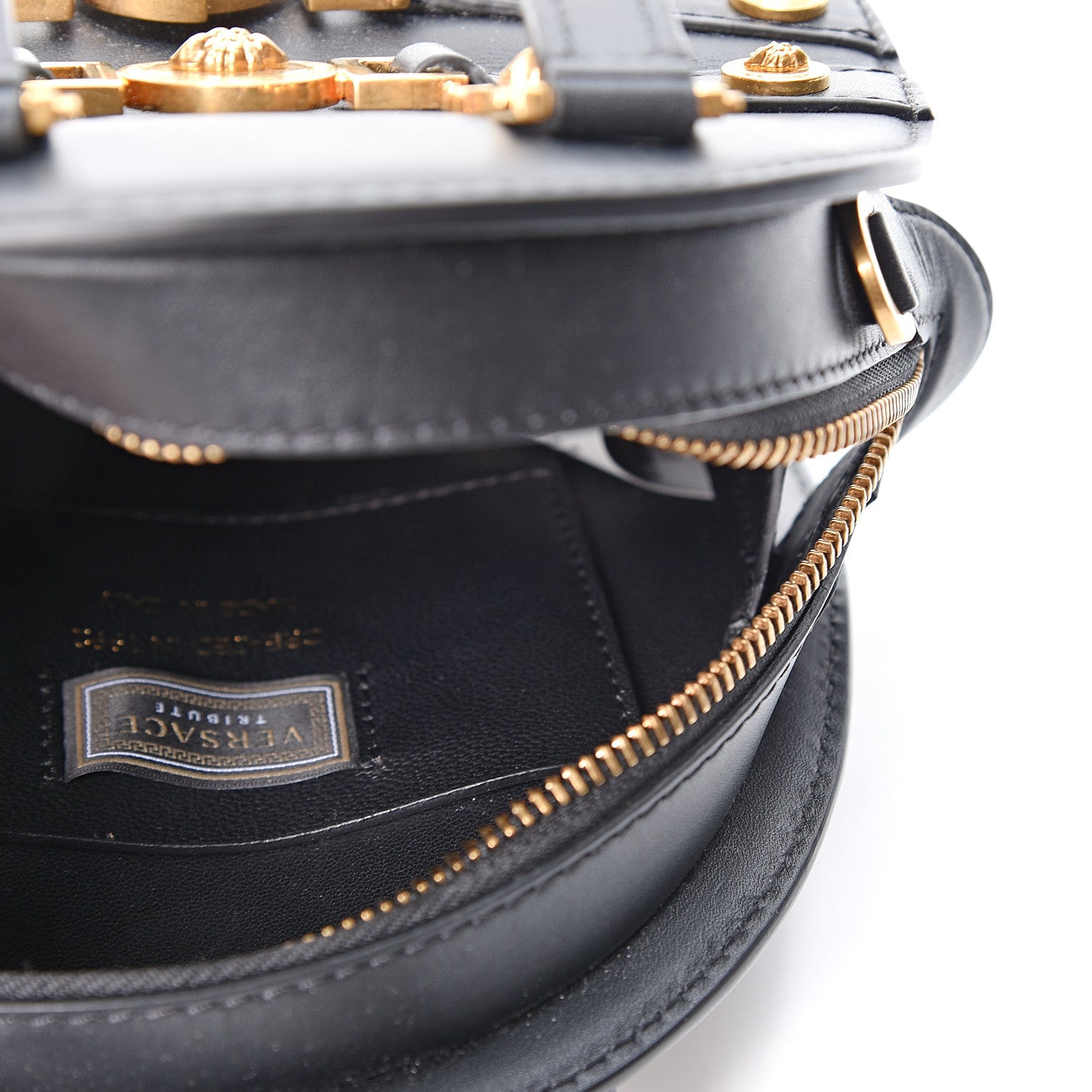 Versace Calfskin Small Medallion Tribute Bowling Bag Black 4 of 8