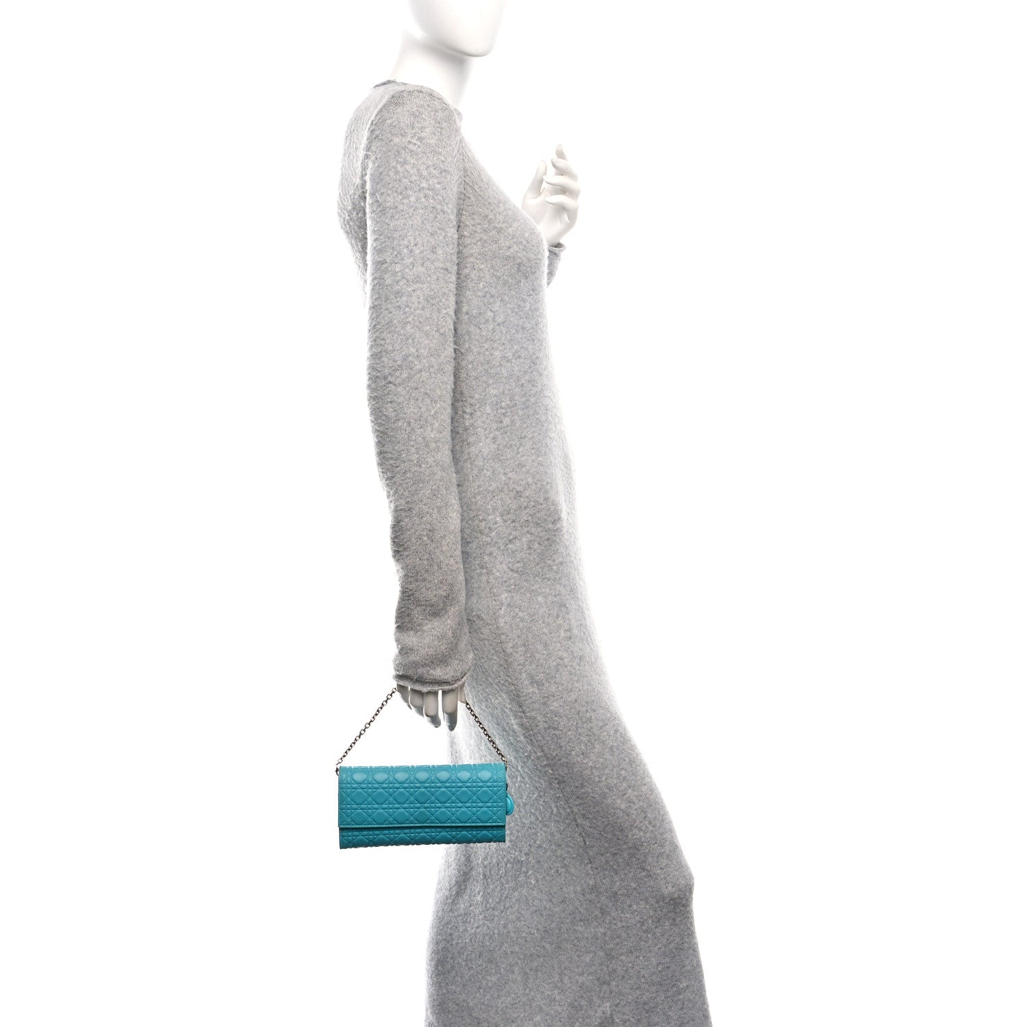 Christian Dior Ultra Matte Cannage Lady Dior Rendezvous Wallet On Chain Turquoise 3 of 10