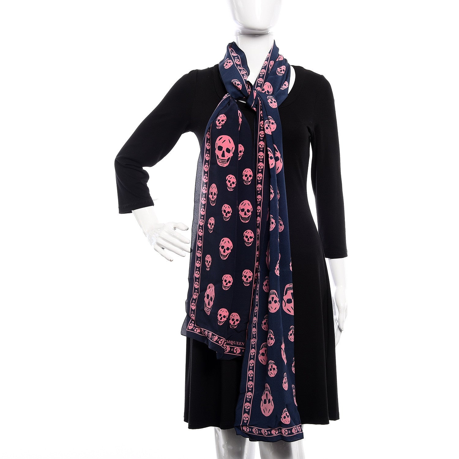 Alexander McQueen Silk Chiffon Skull Scarf Navy Pink 2 of 6
