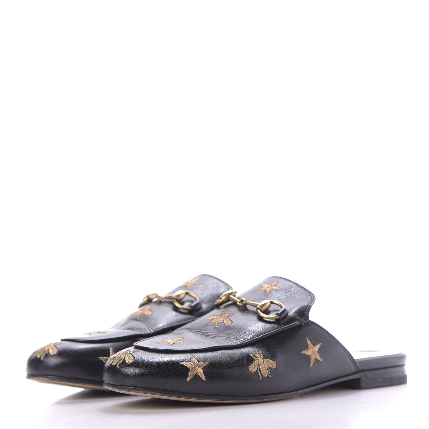 Goatskin Bee Star Embroidered Womens Princetown Slippers 37 Black